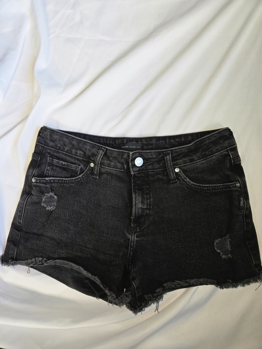 Silver Jeans Black Distressed Denim Cutoff Shorts
